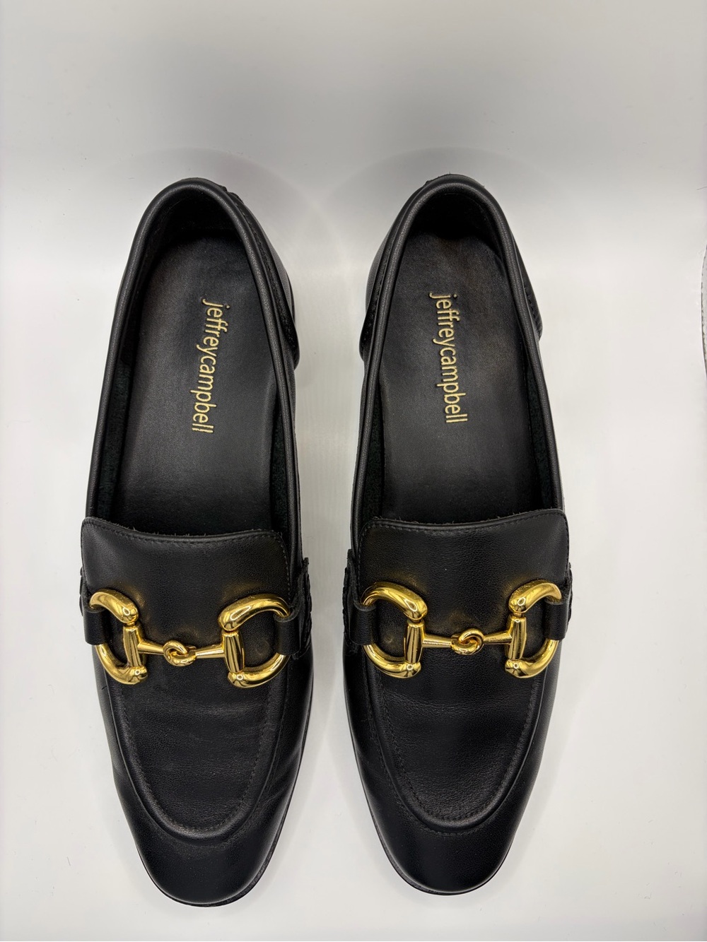 Jeffrey Campbell Black Velveteen Leather Loafers with Gold Buckle - size 6.5